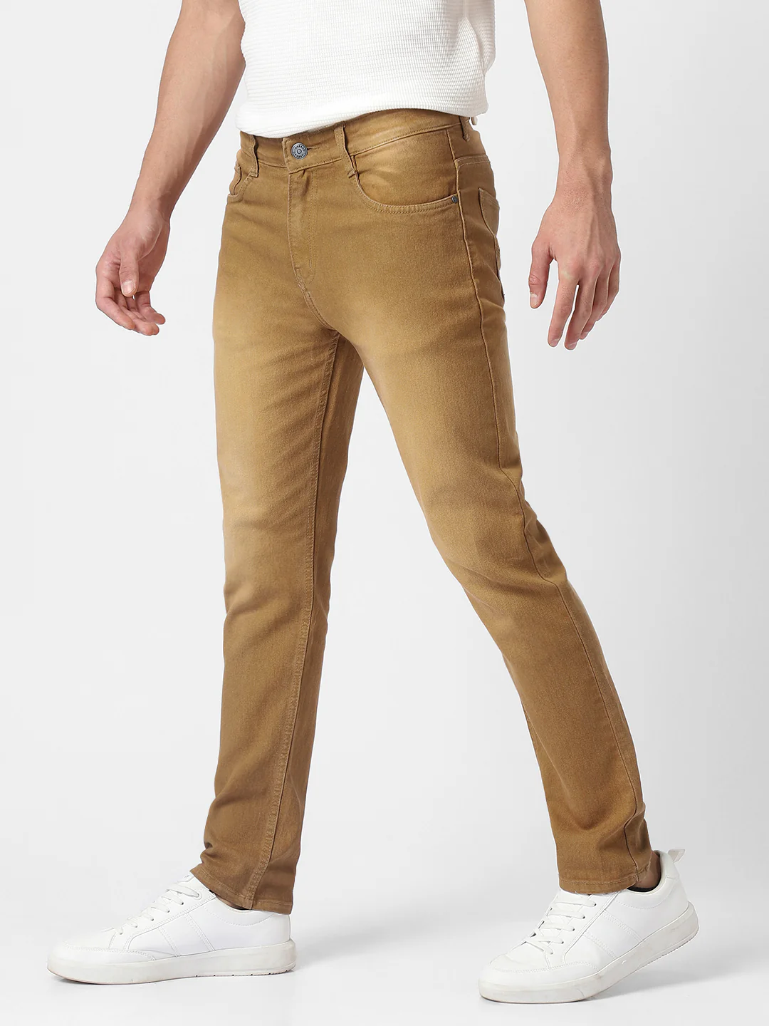 Men's Khaki Slim Fit Washed Jeans Stretchable - Image 3