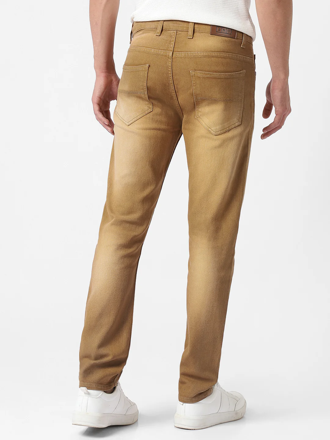 Men's Khaki Slim Fit Washed Jeans Stretchable - Image 4