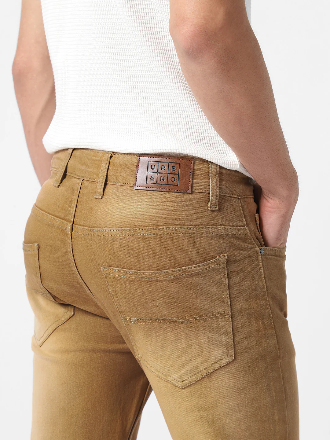 Men's Khaki Slim Fit Washed Jeans Stretchable - Image 6