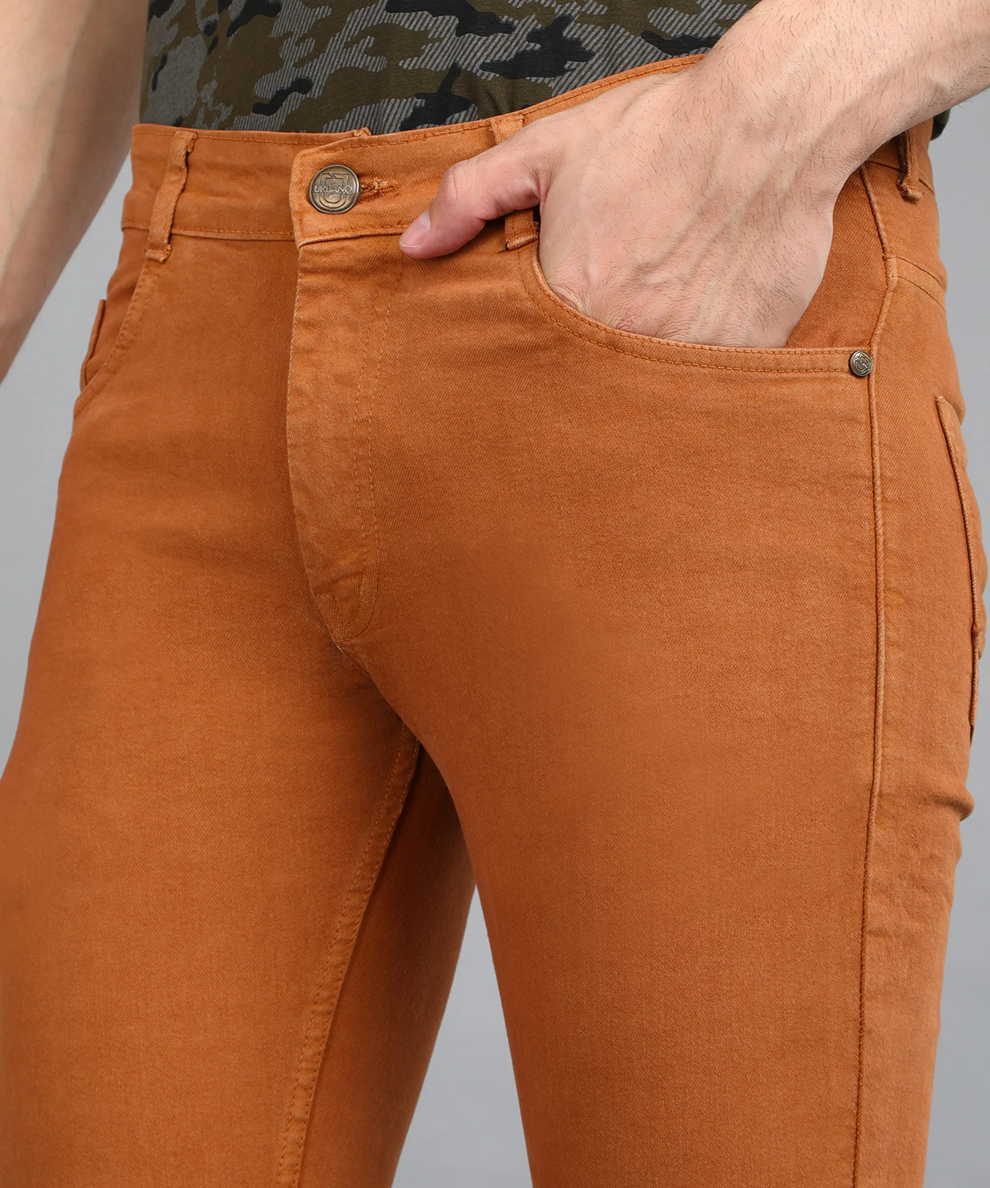 Men's Khaki Slim Fit Washed Jeans Stretchable - Image 4