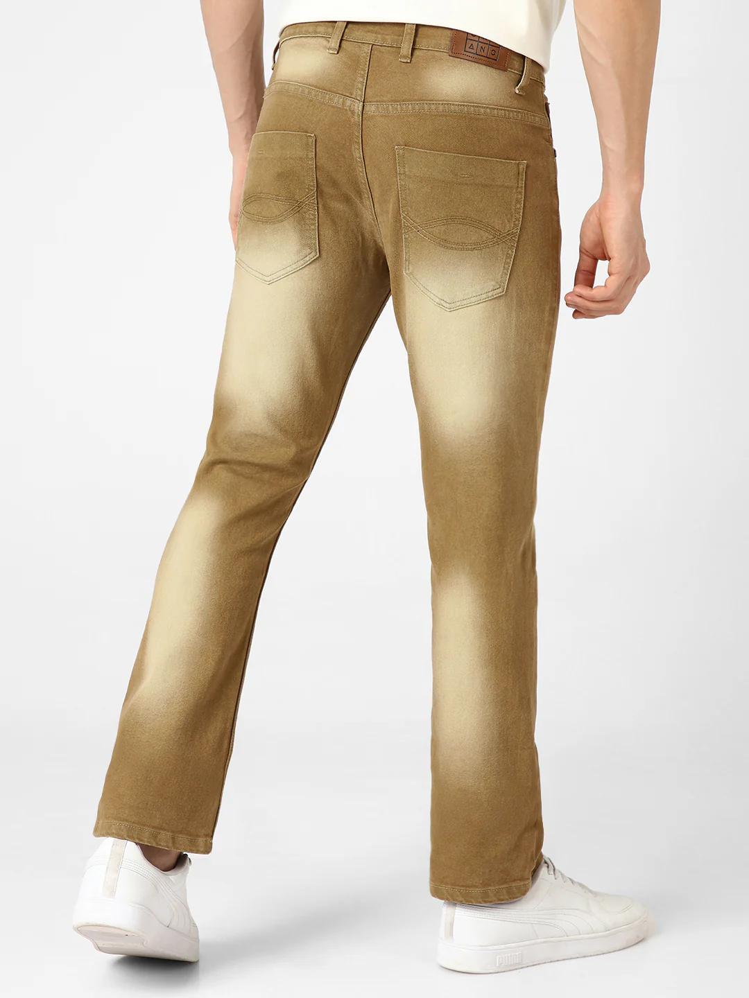 Men's Khaki Washed Bootcut Jeans Stretchable - Image 3