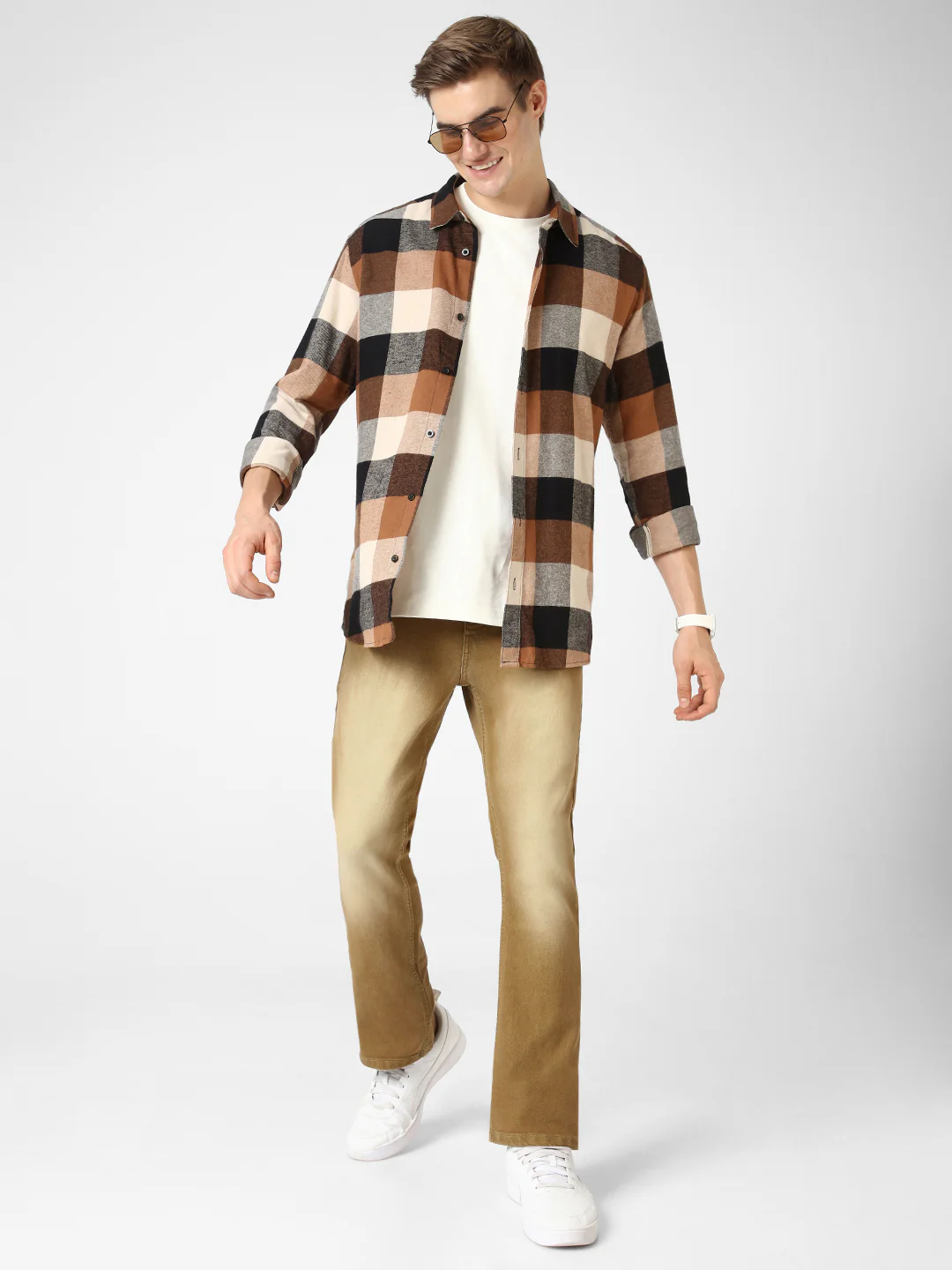 Men's Khaki Washed Bootcut Jeans Stretchable - Image 4