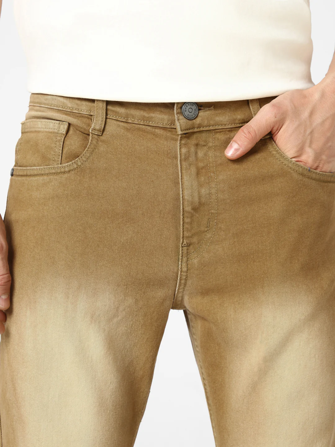 Men's Khaki Washed Bootcut Jeans Stretchable - Image 6