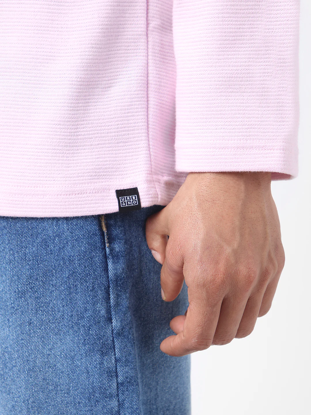 Men's Lavender Textured Round Neck Oversized Full Sleeve Cotton T-Shirt - Image 7