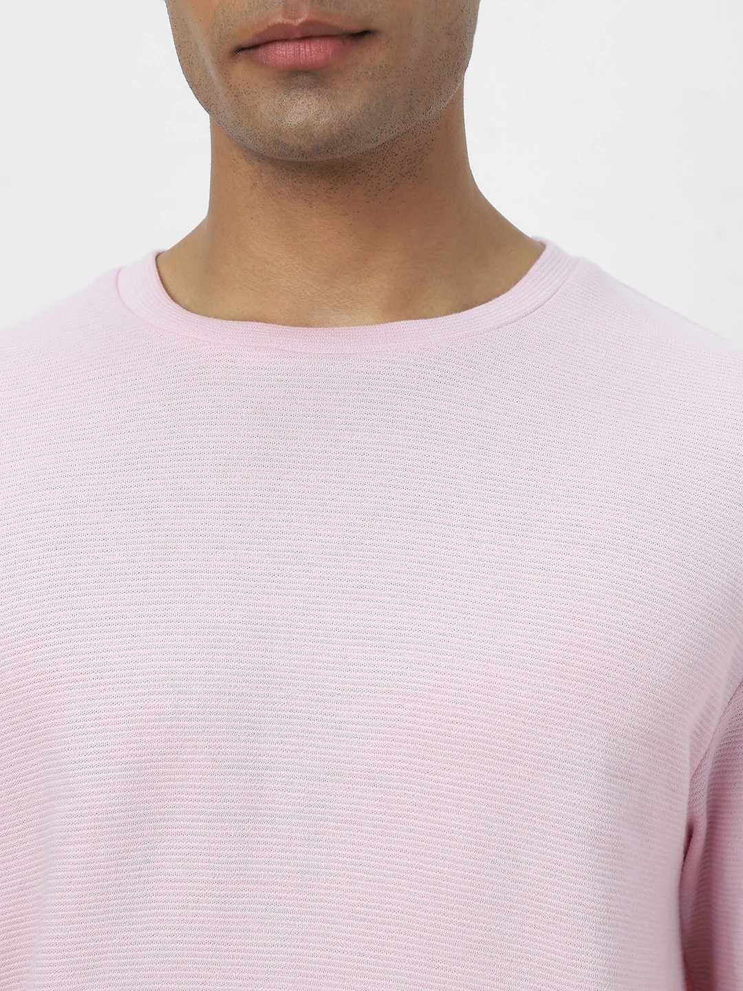 Men's Lavender Textured Round Neck Oversized Half Sleeve Cotton T-Shirt - Image 3