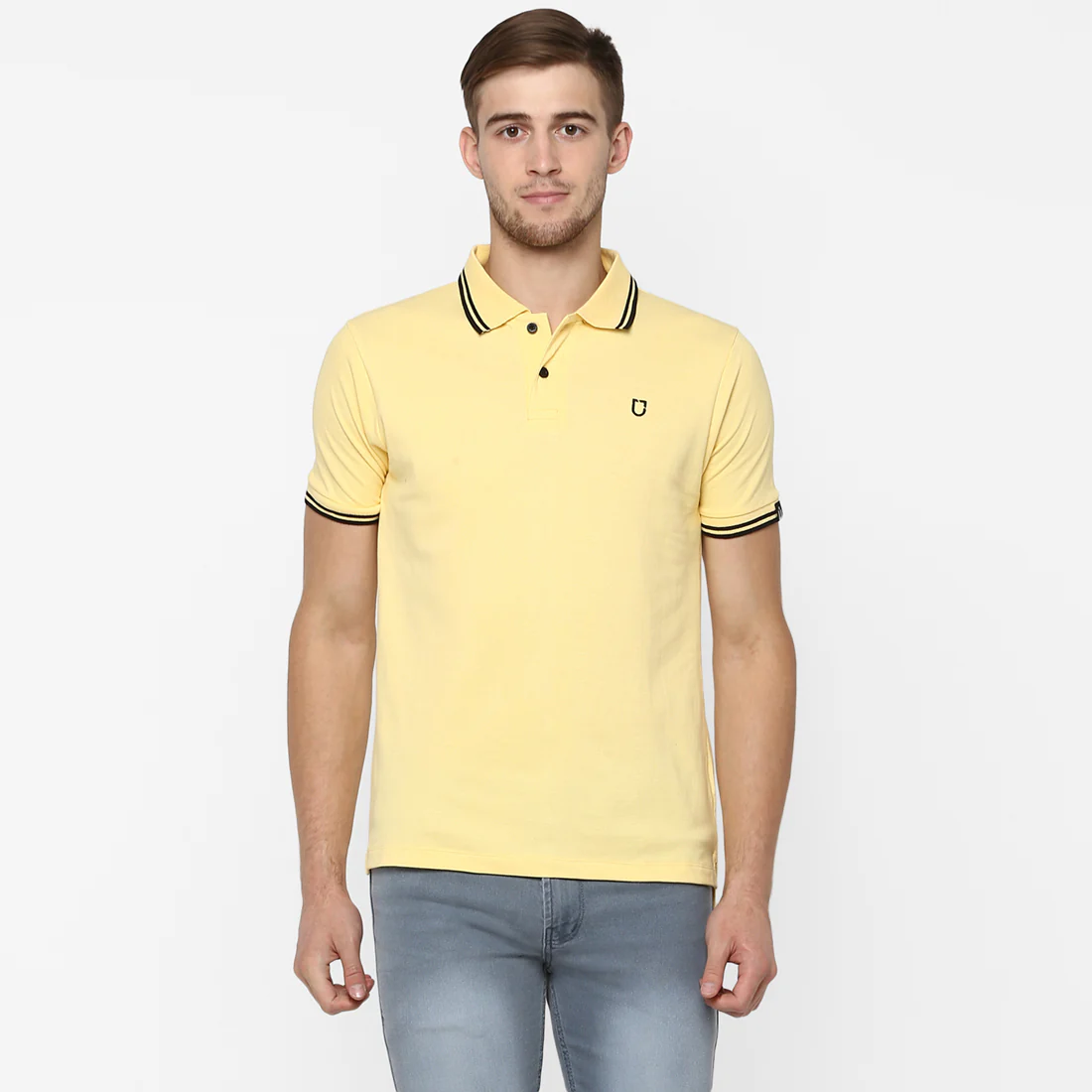 Men's Lemon Yellow Solid Slim Fit Half Sleeve Cotton Polo T-Shirt