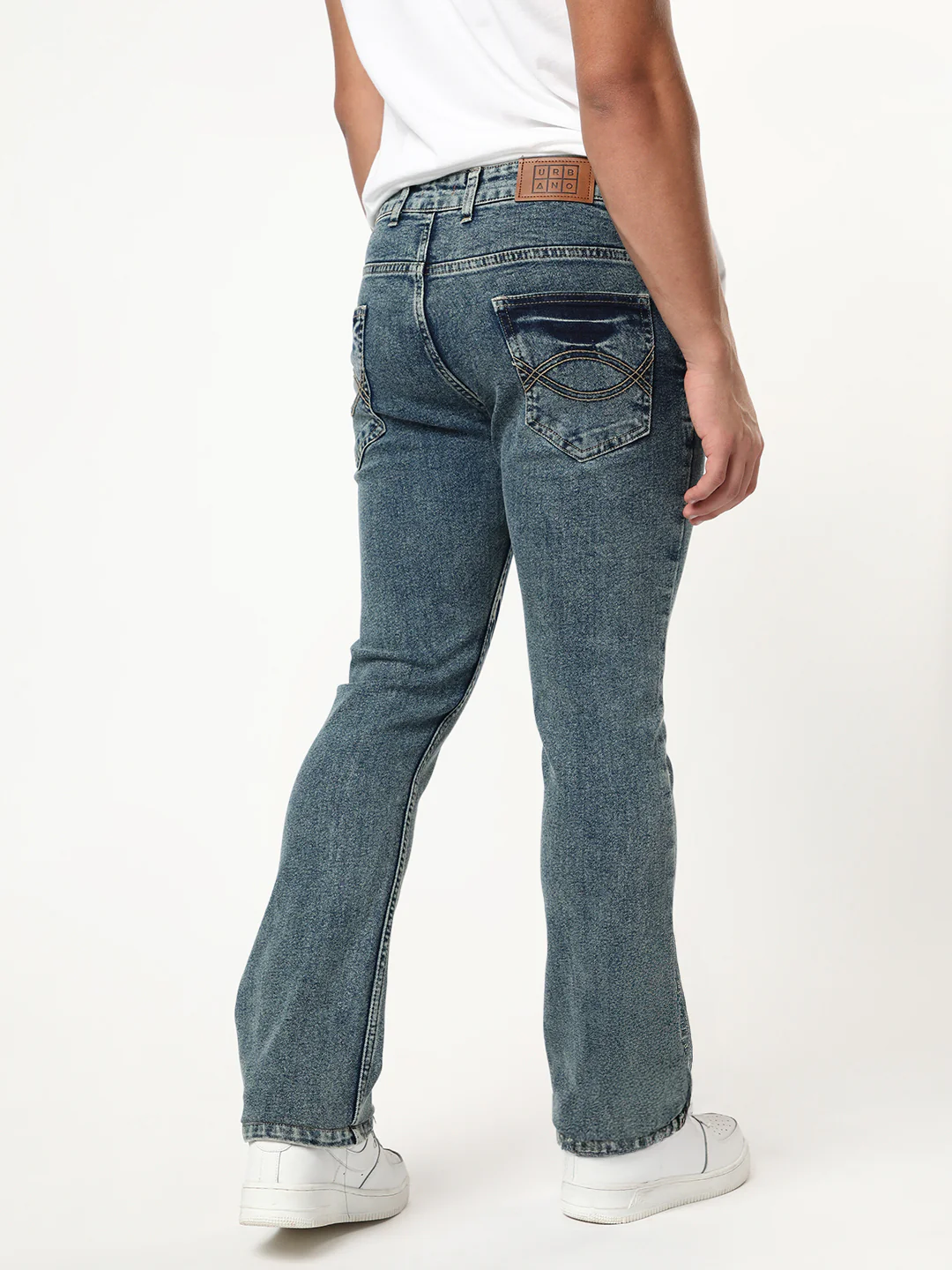 Men's Light Blue Bootcut Fit Mid Rise Acid Wash Jeans Stretchable - Image 3