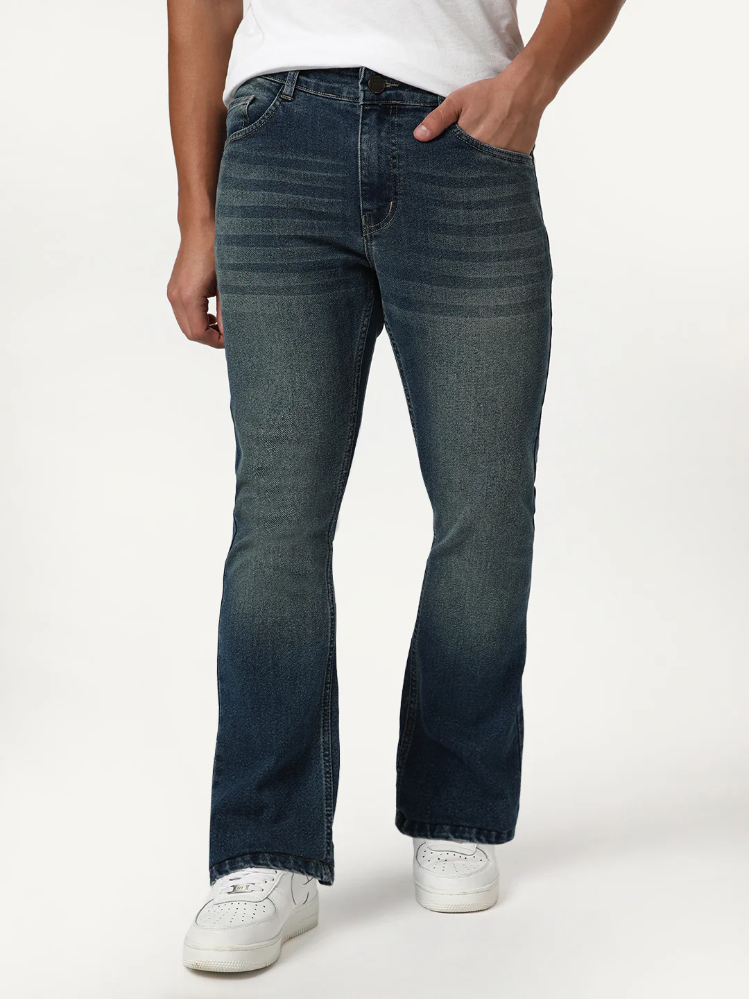 Men's Light Blue Bootcut Fit Mid Rise Heavy Washed Jeans Stretchable - Image 2