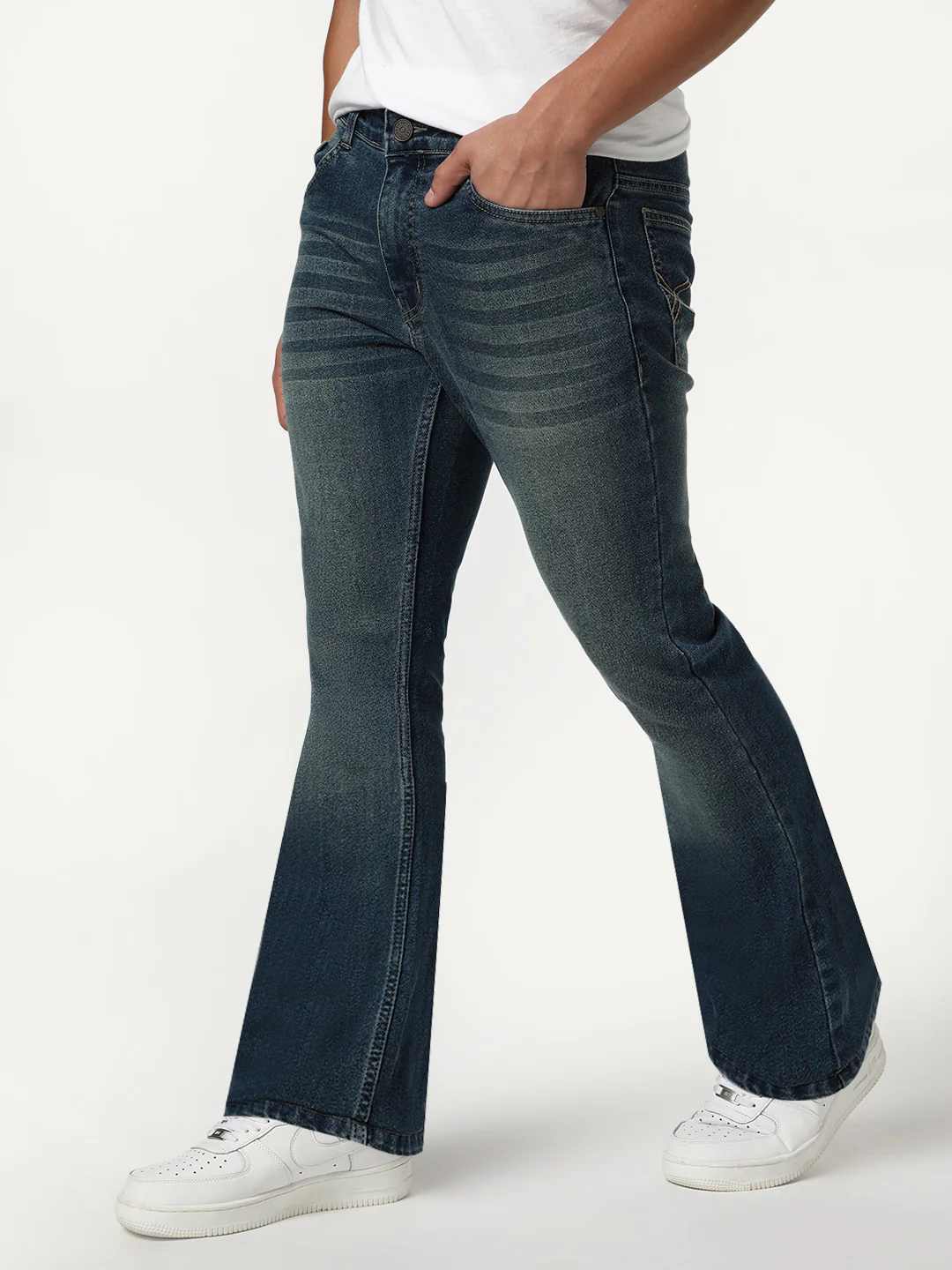 Men's Light Blue Bootcut Fit Mid Rise Heavy Washed Jeans Stretchable - Image 3