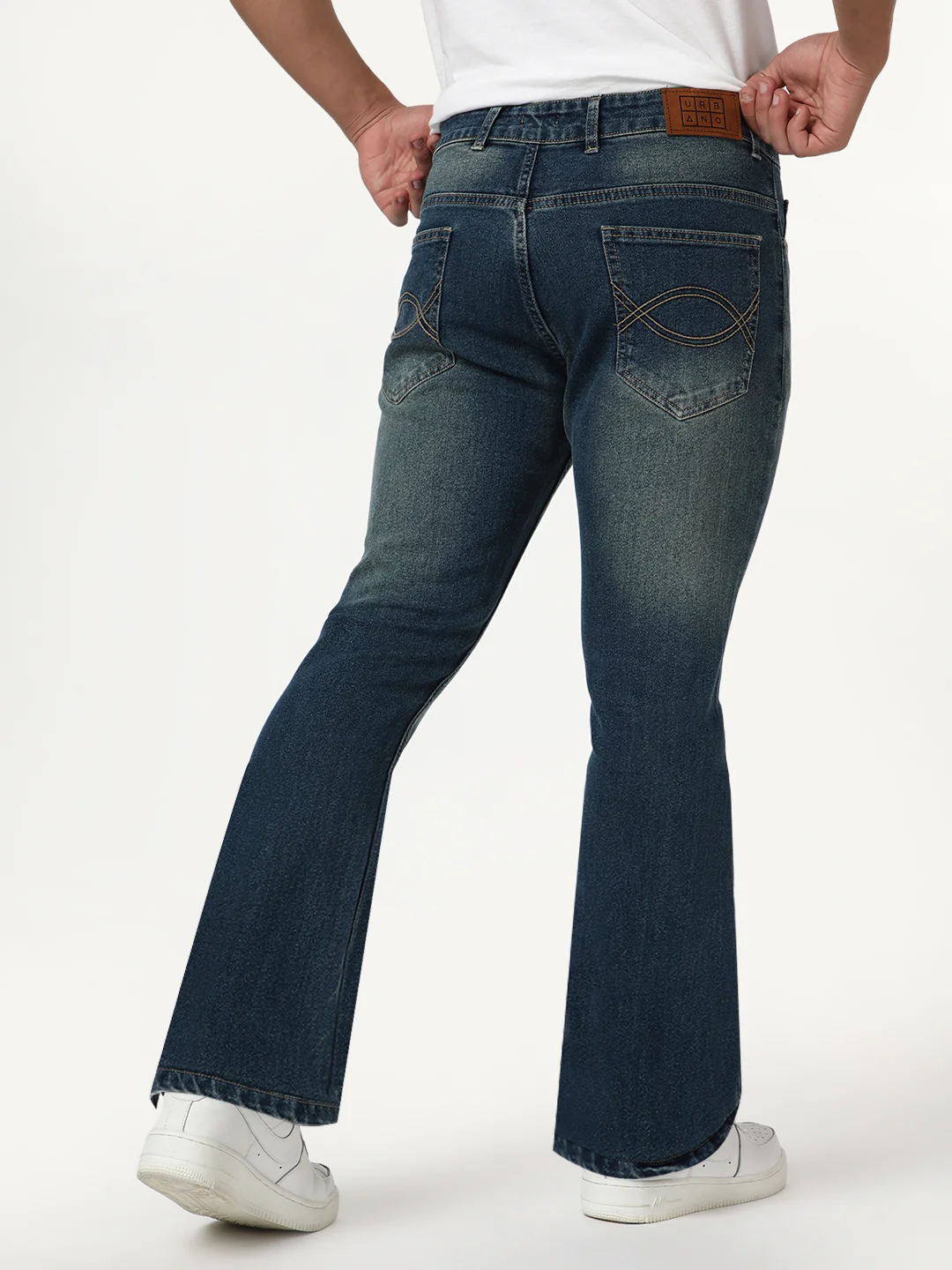 Men's Light Blue Bootcut Fit Mid Rise Heavy Washed Jeans Stretchable - Image 4
