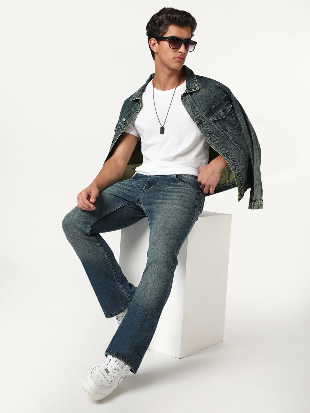 Men's Light Blue Bootcut Fit Mid Rise Heavy Washed Jeans Stretchable - Image 5