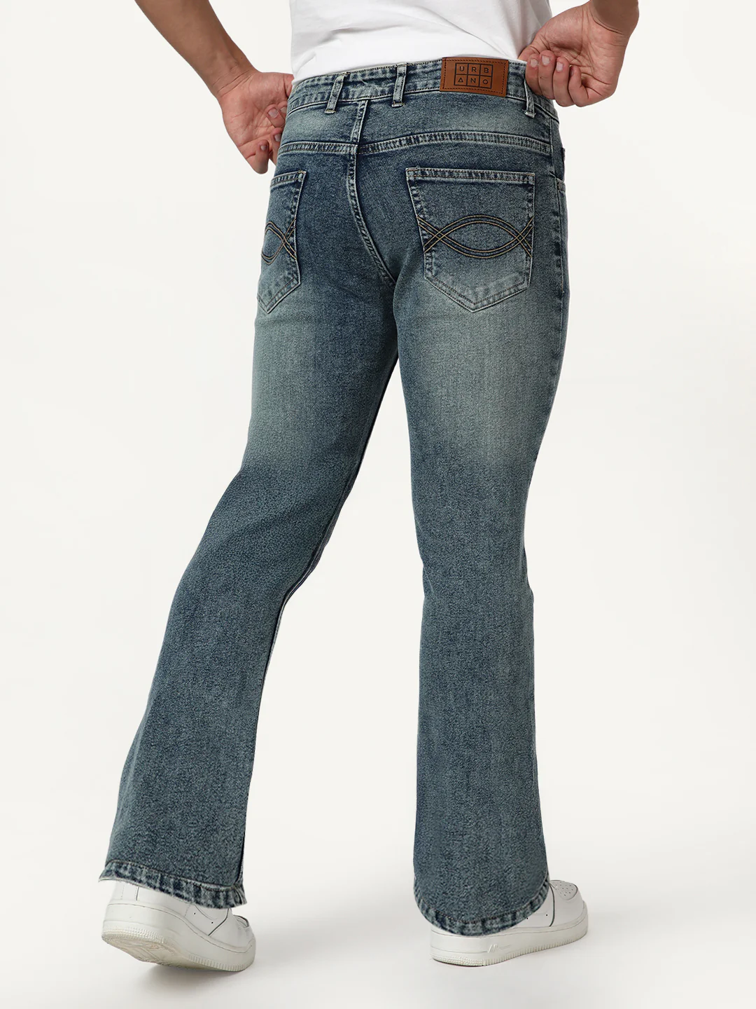 Men's Light Blue Bootcut Fit Mid Rise Tinted Heavy Washed Jeans Stretchable - Image 3