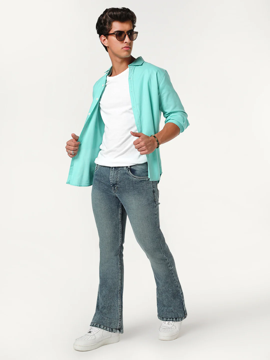 Men's Light Blue Bootcut Fit Mid Rise Tinted Heavy Washed Jeans Stretchable - Image 4