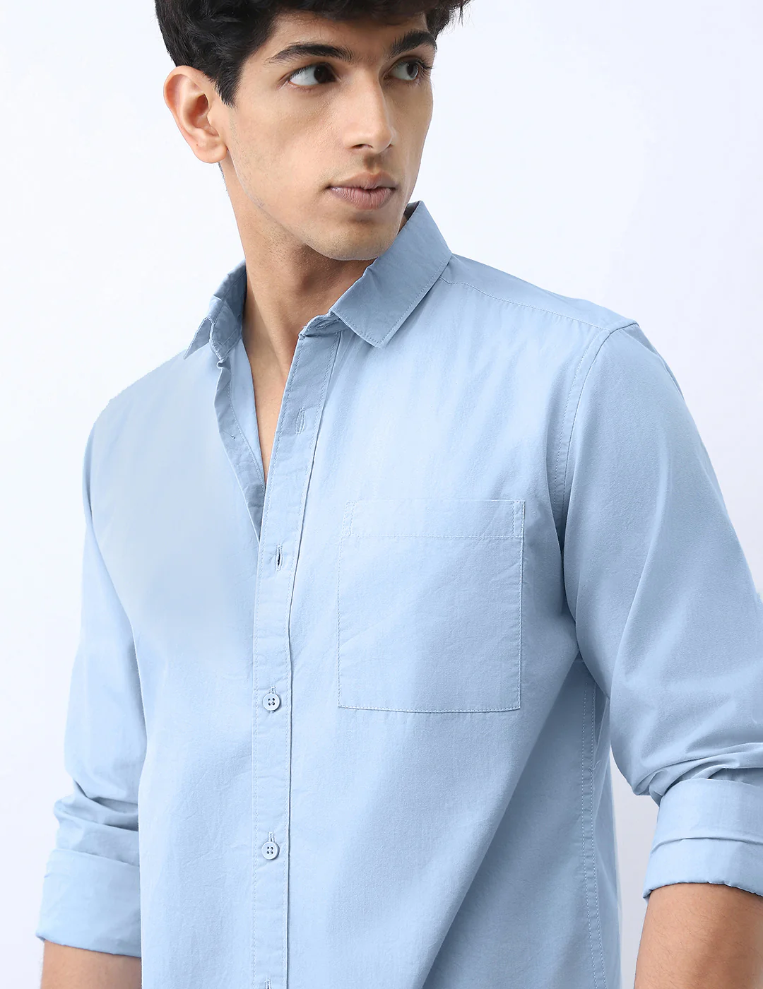 Men's Light Blue Cotton Full Sleeve Regular Fit Casual Solid Shirt - Image 5