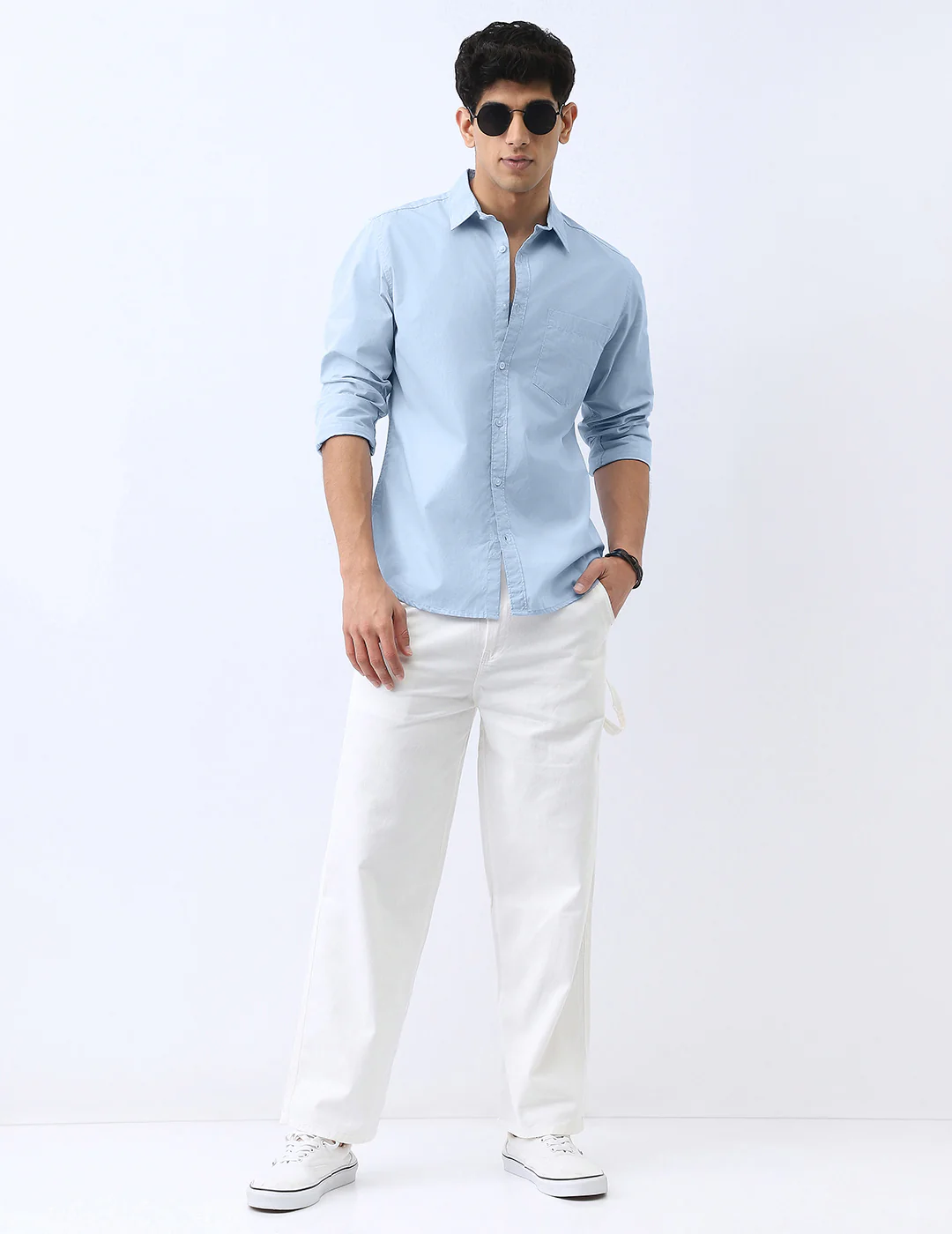 Men's Light Blue Cotton Full Sleeve Regular Fit Casual Solid Shirt - Image 4