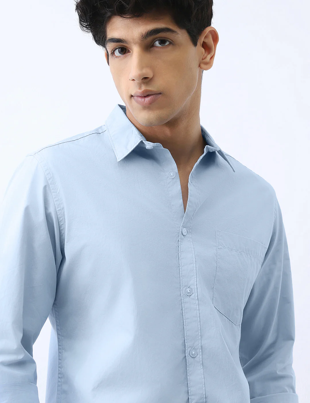 Men's Light Blue Cotton Full Sleeve Regular Fit Casual Solid Shirt - Image 5