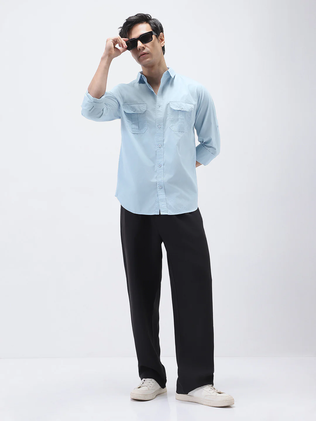 Men's Light Blue Cotton Full Sleeve Regular Fit Casual Solid Shirt - Image 4