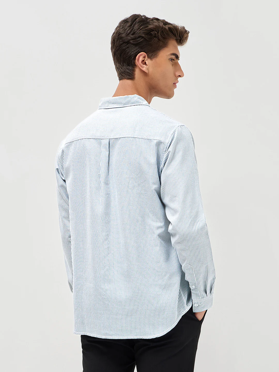 Men's Light Blue Cotton Full Sleeve Regular Fit Casual Striped Shirt - Image 4