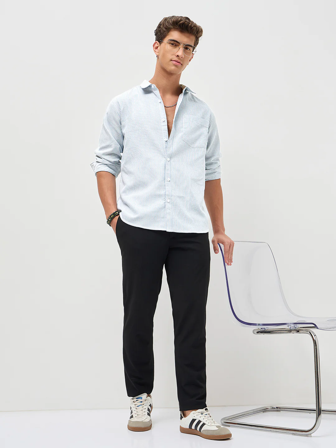 Men's Light Blue Cotton Full Sleeve Regular Fit Casual Striped Shirt - Image 5