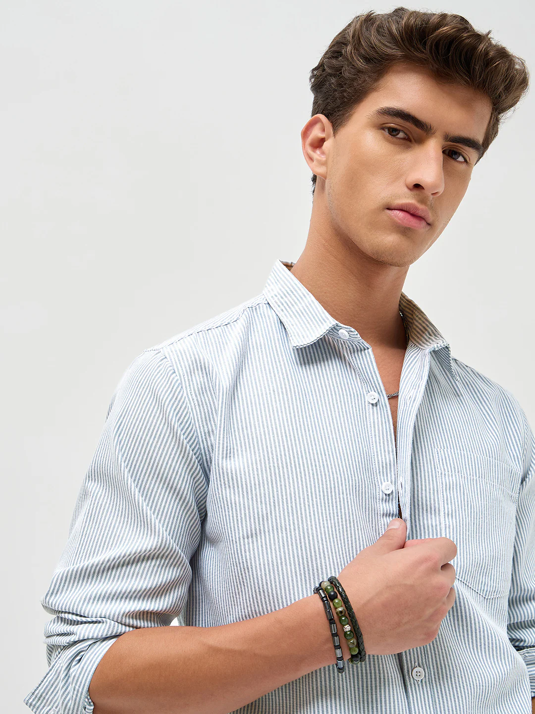 Men's Light Blue Cotton Full Sleeve Regular Fit Casual Striped Shirt - Image 6