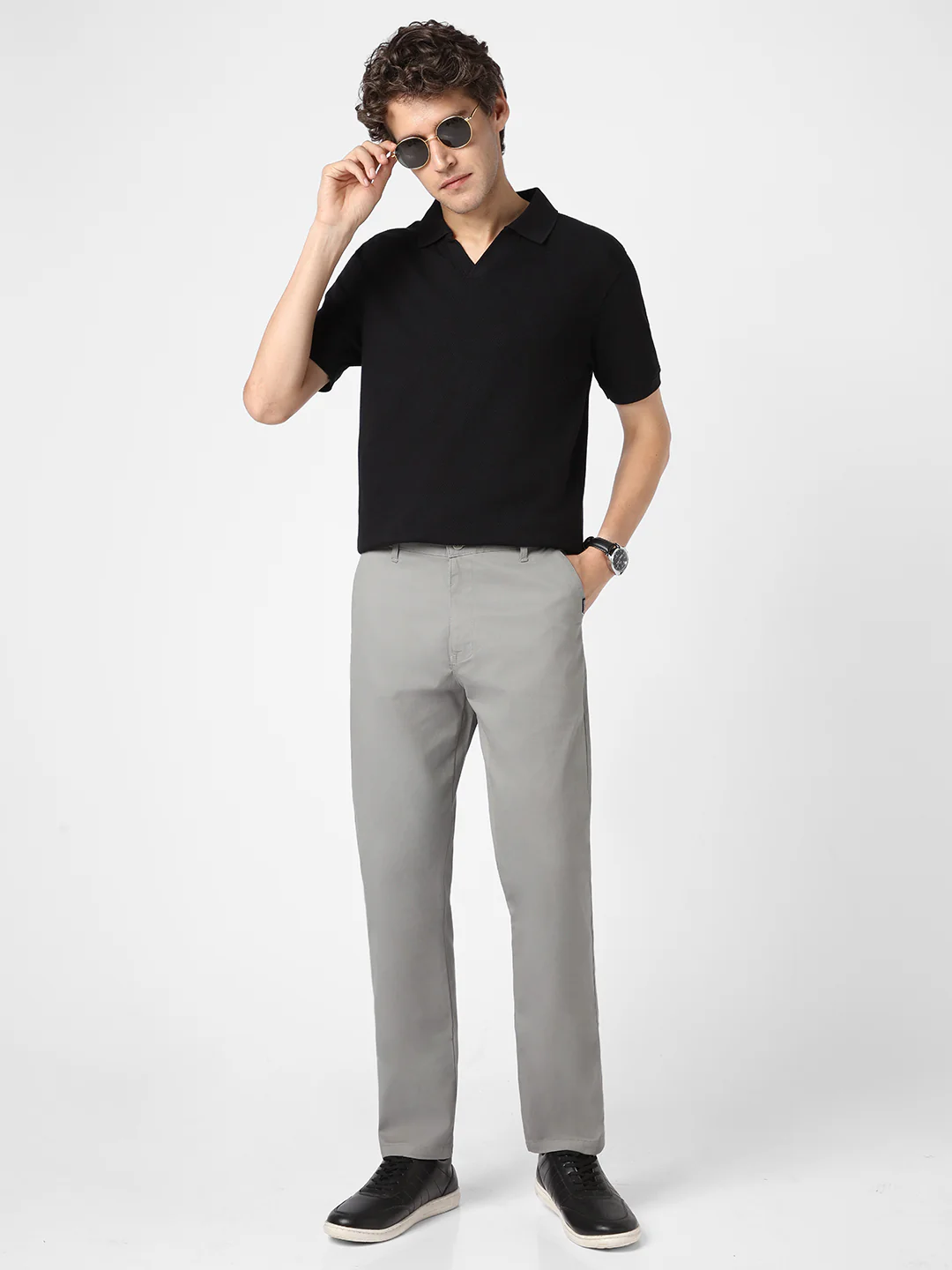 Men's Light Blue Cotton Regular Fit Casual Chinos Trousers Stretch - Image 4