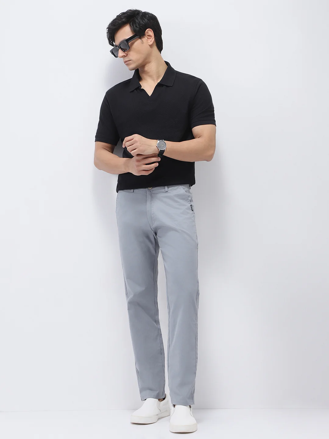 Men's Light Blue Cotton Slim Fit Casual Chinos Trousers Stretch - Image 5