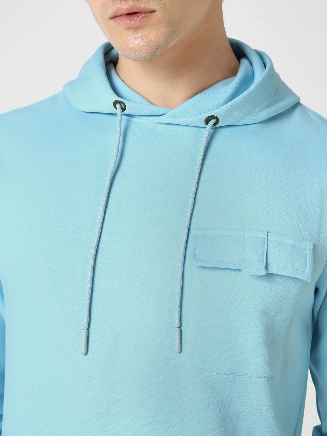 Men's Light Blue Cotton Solid Hooded Neck Sweatshirt - Image 6