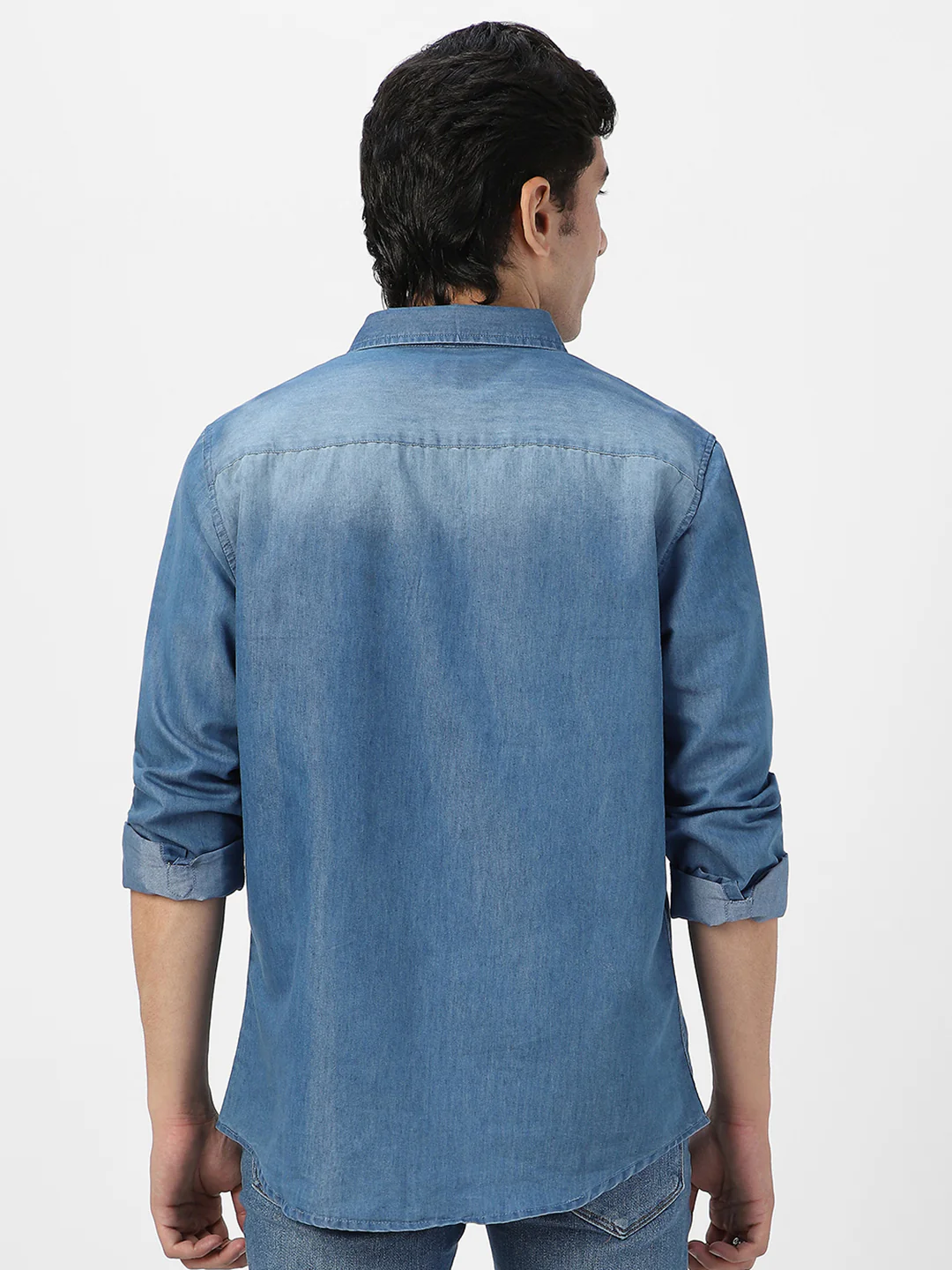 Men's Light Blue Full Sleeve Regular Fit Casual Denim Shirt - Image 4