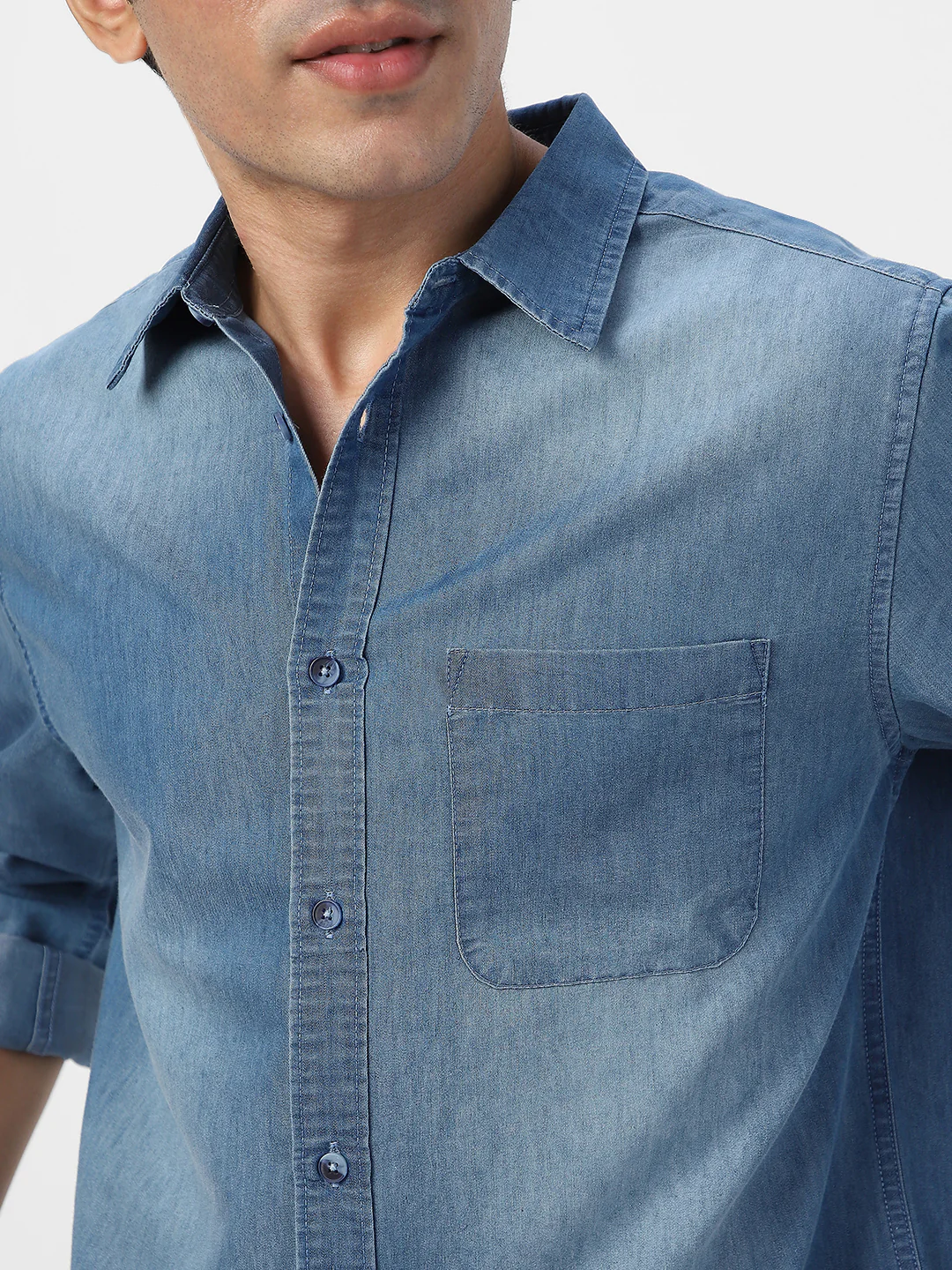 Men's Light Blue Full Sleeve Regular Fit Casual Denim Shirt - Image 6