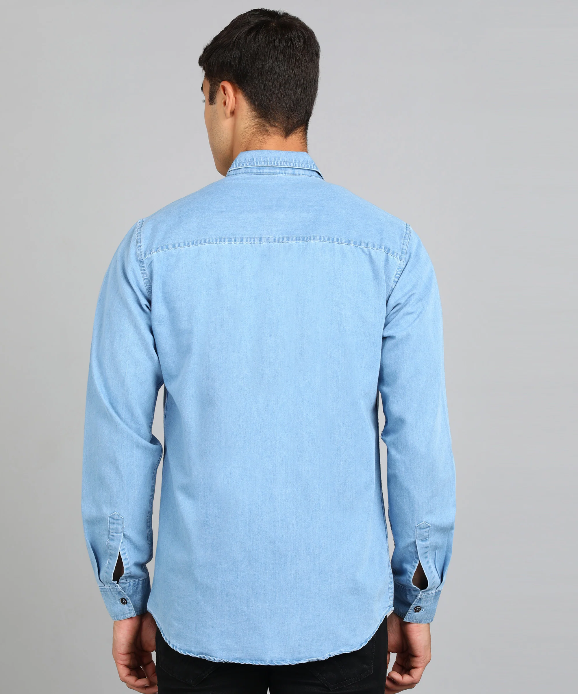 Men's Light Blue Full Sleeve Slim Fit Casual Denim Shirt - Image 3