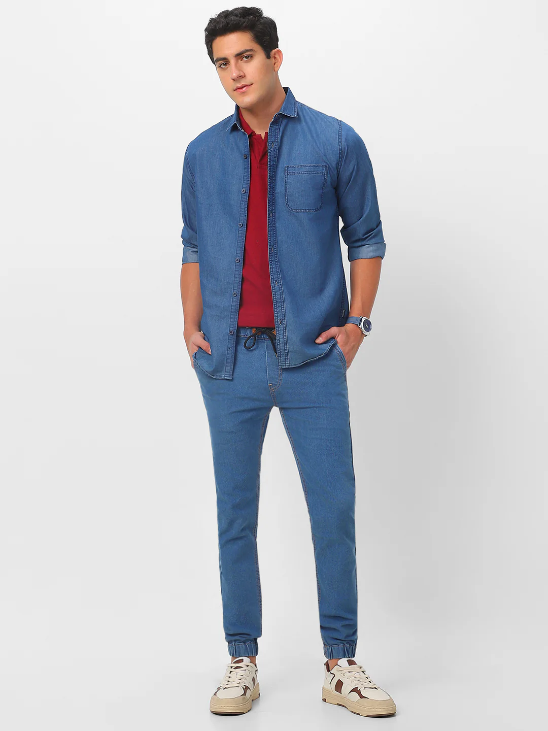 Men's Light Blue Jogger Jeans Slim Fit Stretch - Image 5