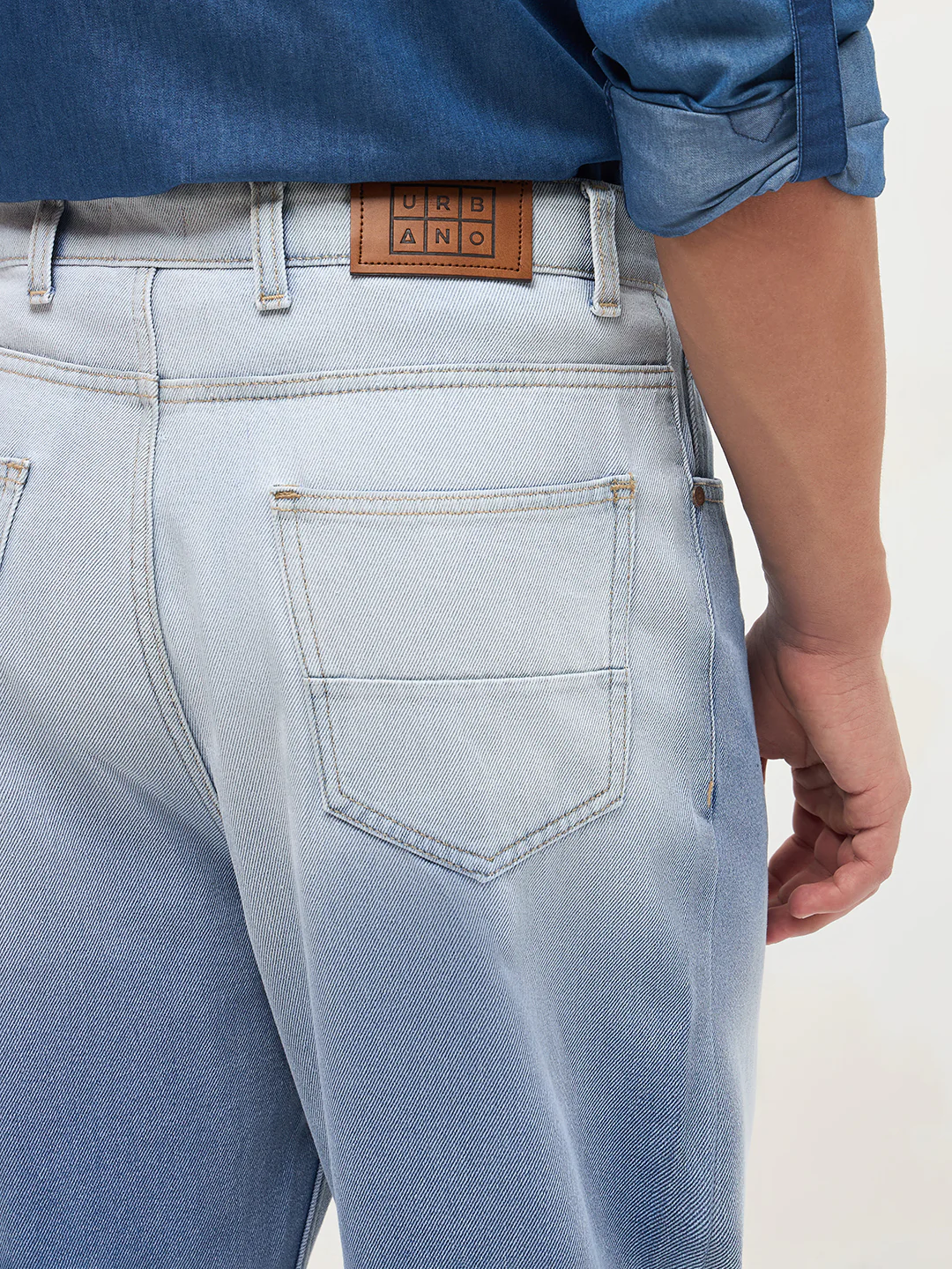Men's Light Blue Loose Baggy Fit Heavy Washed Faded Denim Jeans Non-Stretchable - Image 5