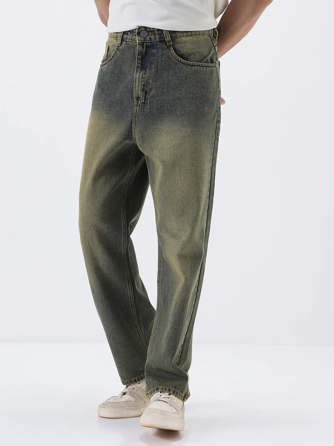 Men's Light Blue Loose Baggy Fit Heavy Washed Jeans Non-Stretchable - Image 3