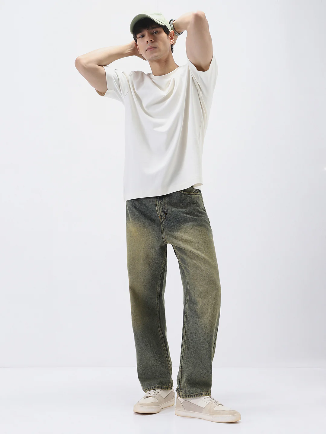 Men's Light Blue Loose Baggy Fit Heavy Washed Jeans Non-Stretchable - Image 5