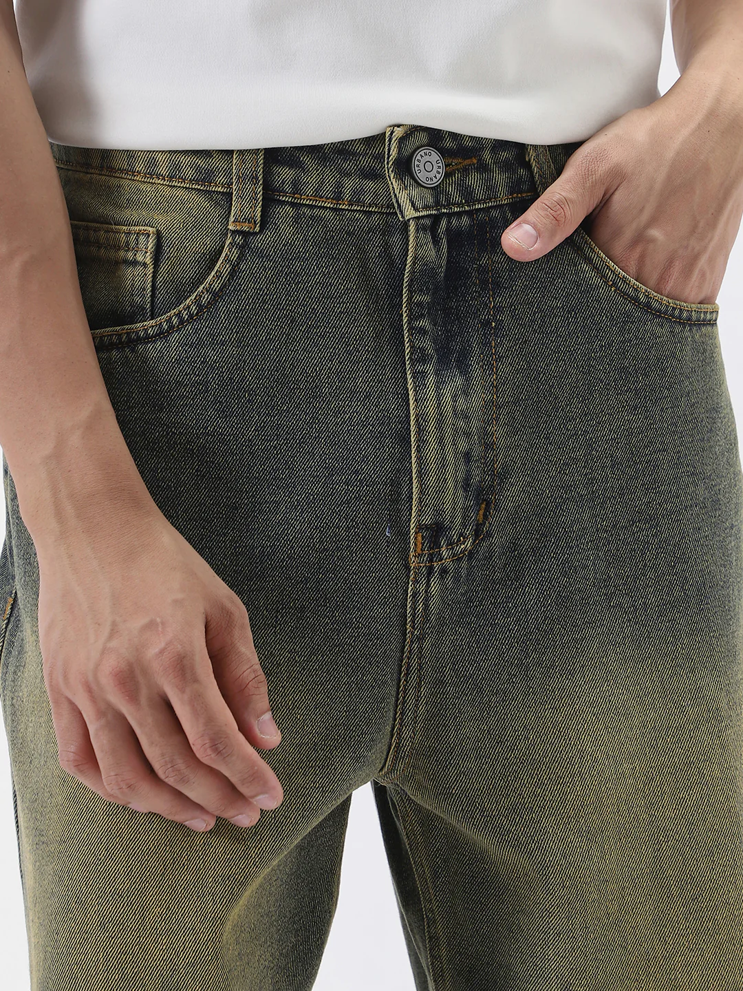 Men's Light Blue Loose Baggy Fit Heavy Washed Jeans Non-Stretchable - Image 6