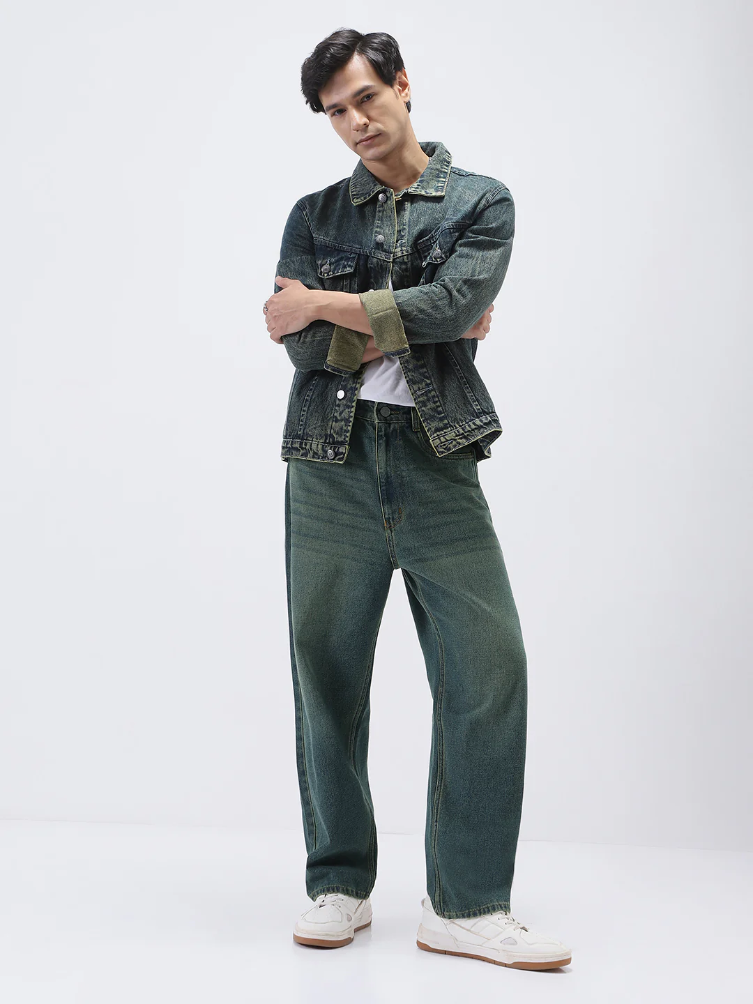 Men's Light Blue Loose Baggy Fit Heavy Washed Jeans Non-Stretchable - Image 5