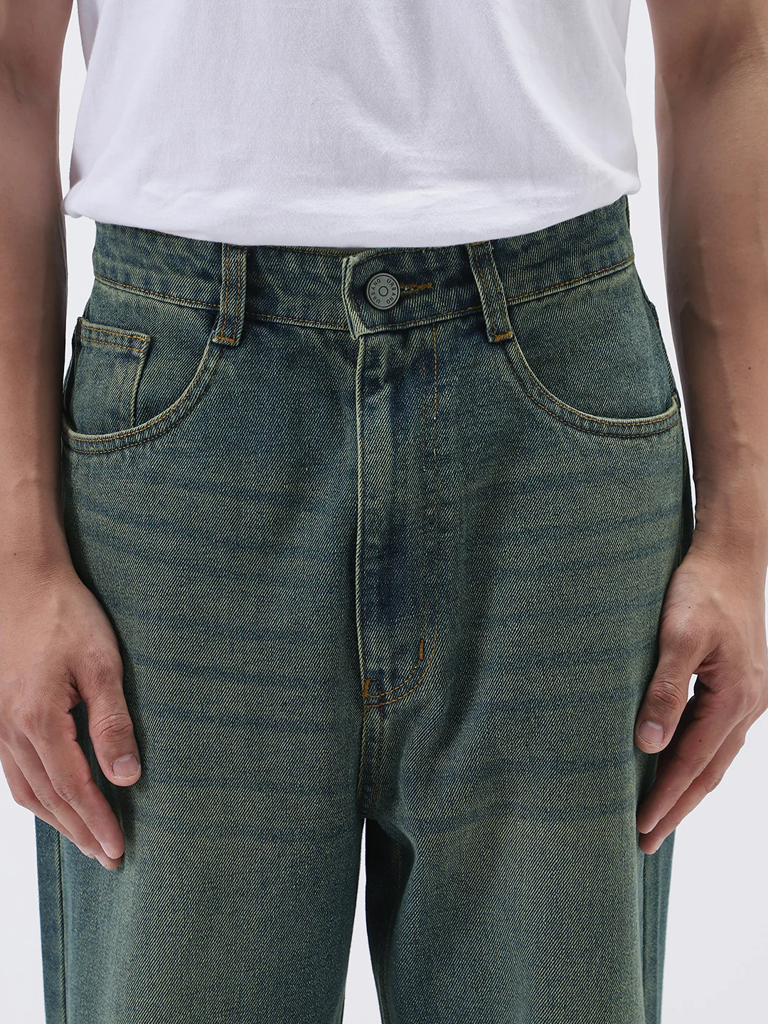Men's Light Blue Loose Baggy Fit Heavy Washed Jeans Non-Stretchable - Image 6