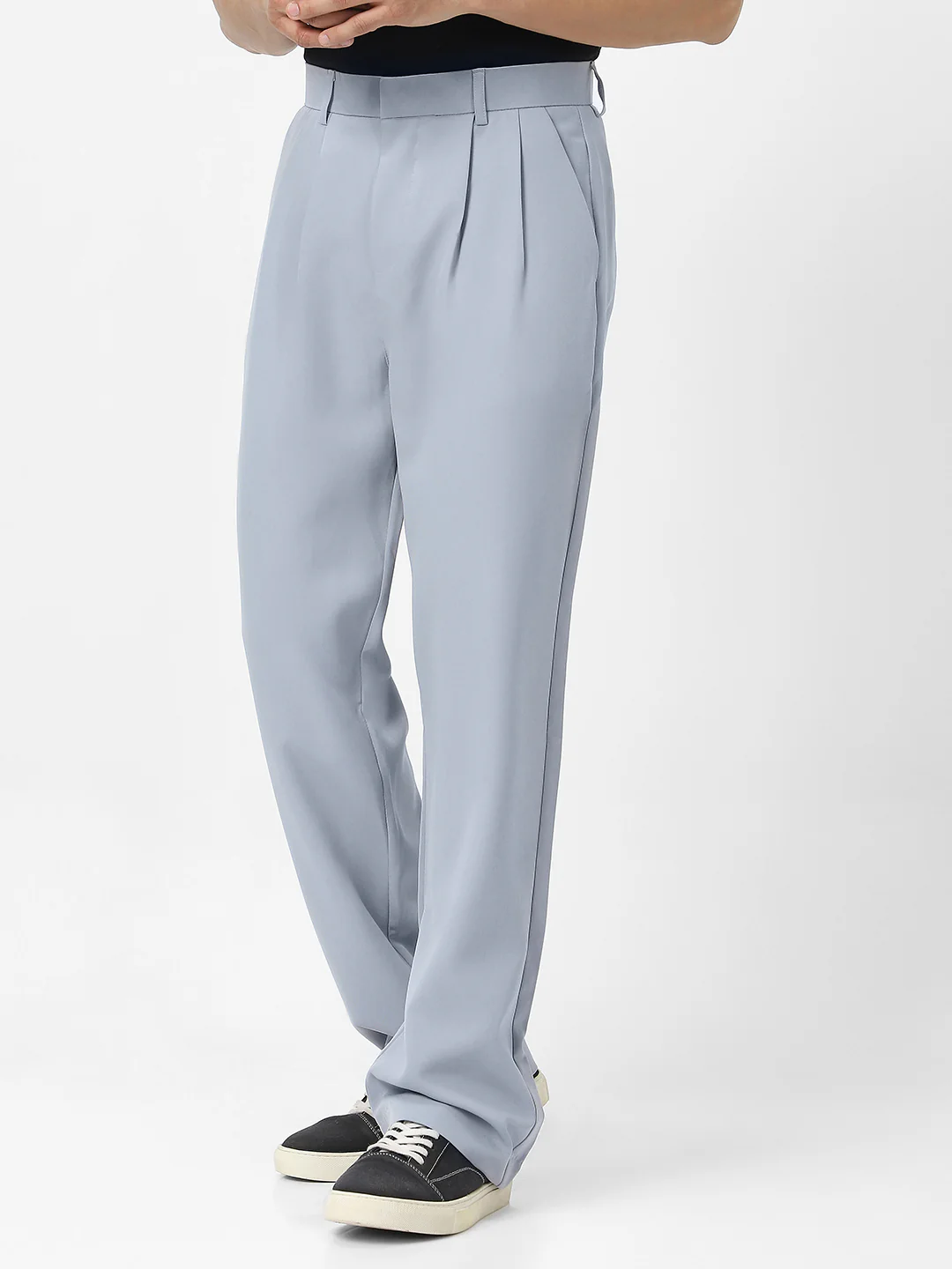 Men's Light Blue Loose Baggy Fit Solid Korean Pants Stretchable - Image 3
