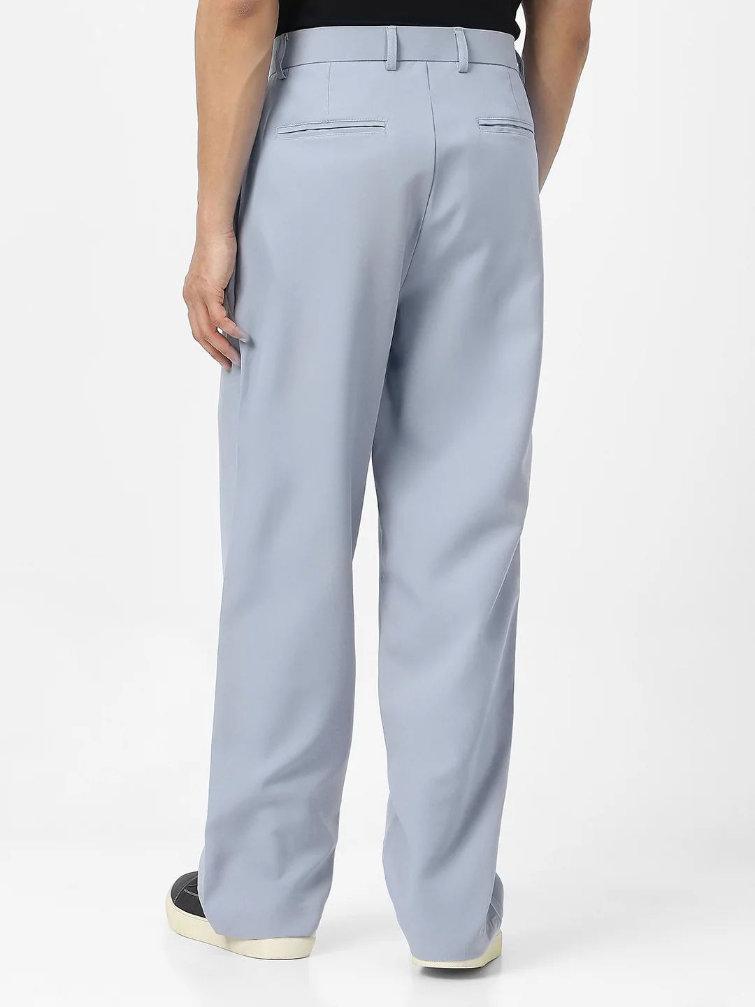 Men's Light Blue Loose Baggy Fit Solid Korean Pants Stretchable - Image 4