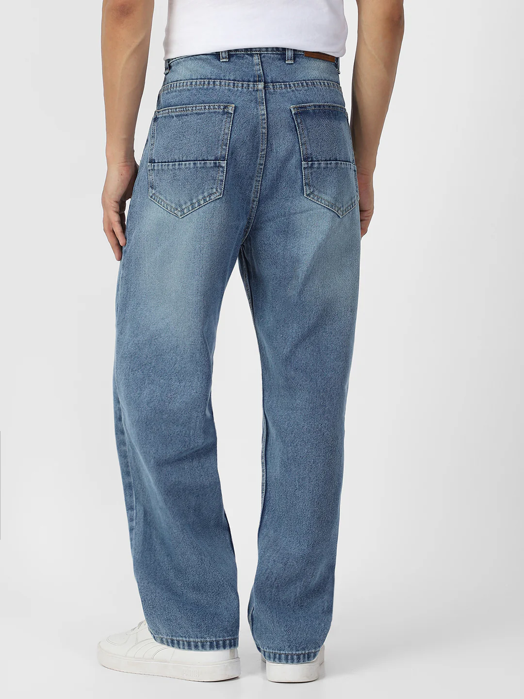 Men's Light Blue Loose Baggy Fit Washed Distressed/Torn Jeans Non-Stretchable - Image 3