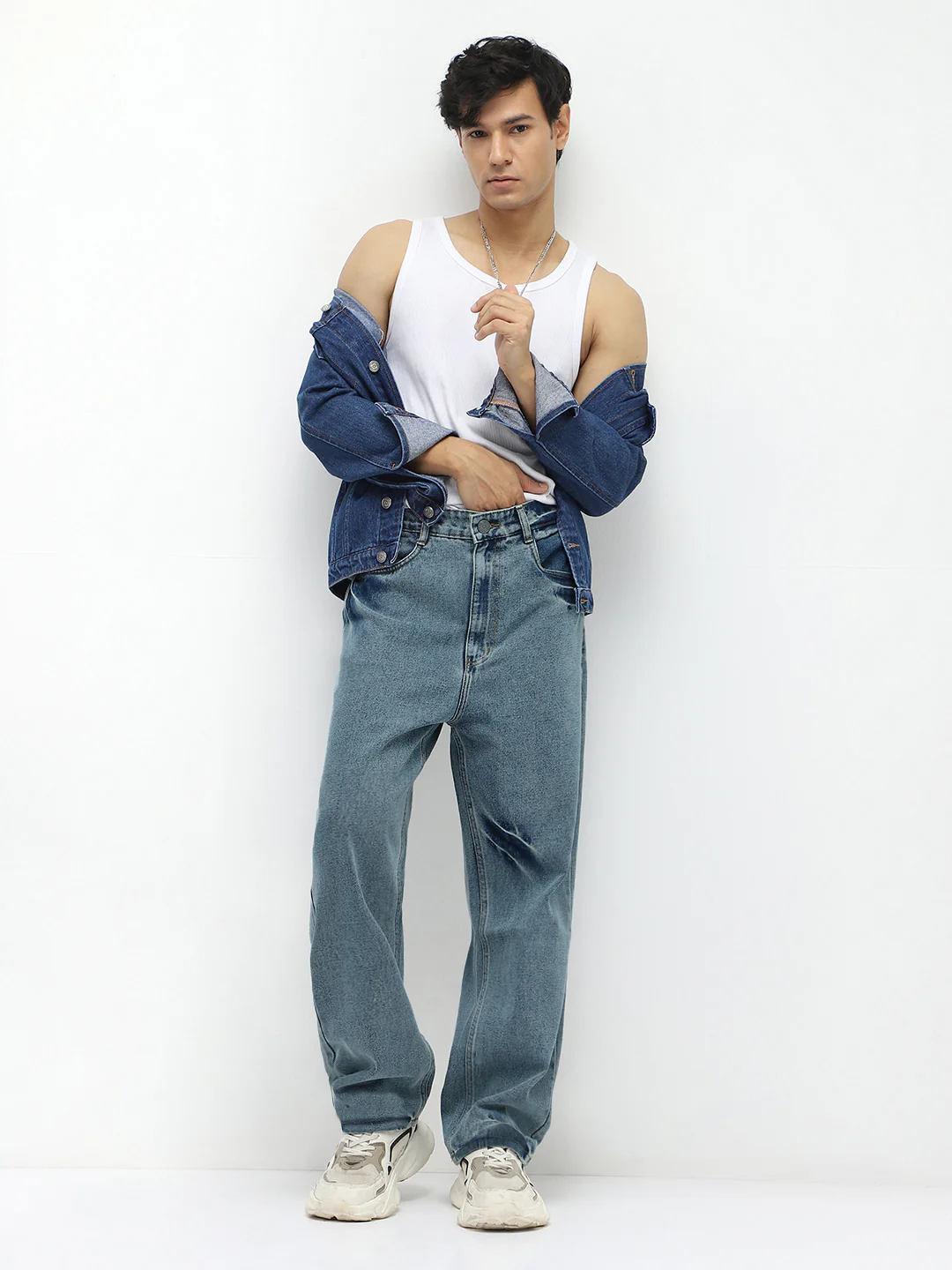 Men's Light Blue  Loose Baggy Fit Washed Jeans Non-Stretchable - Image 4