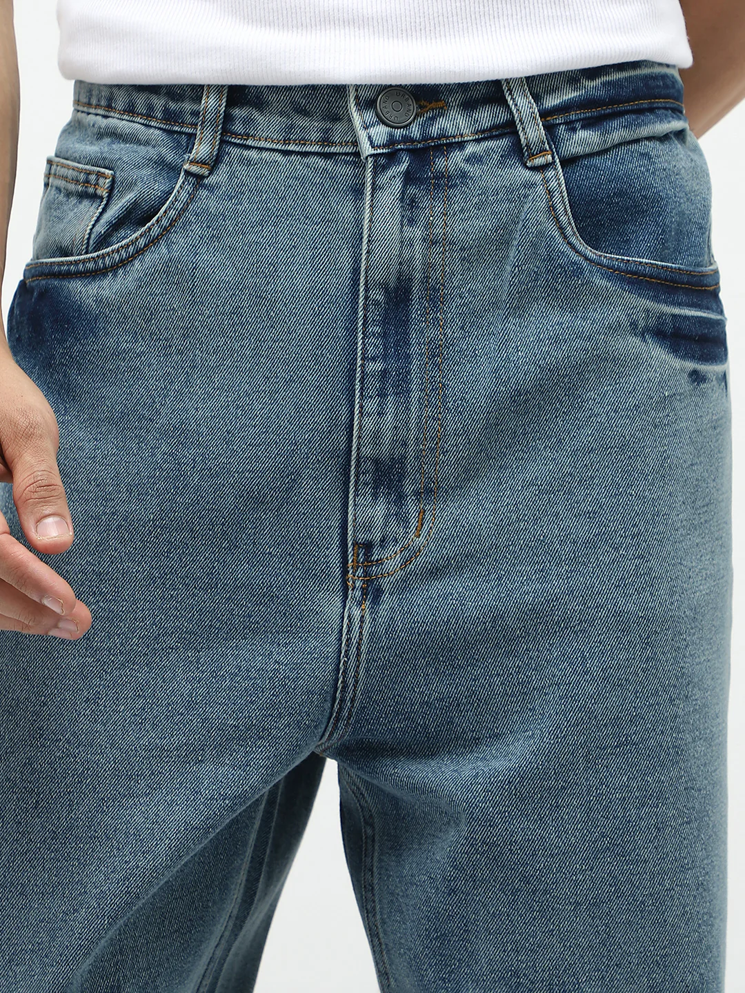 Men's Light Blue  Loose Baggy Fit Washed Jeans Non-Stretchable - Image 5
