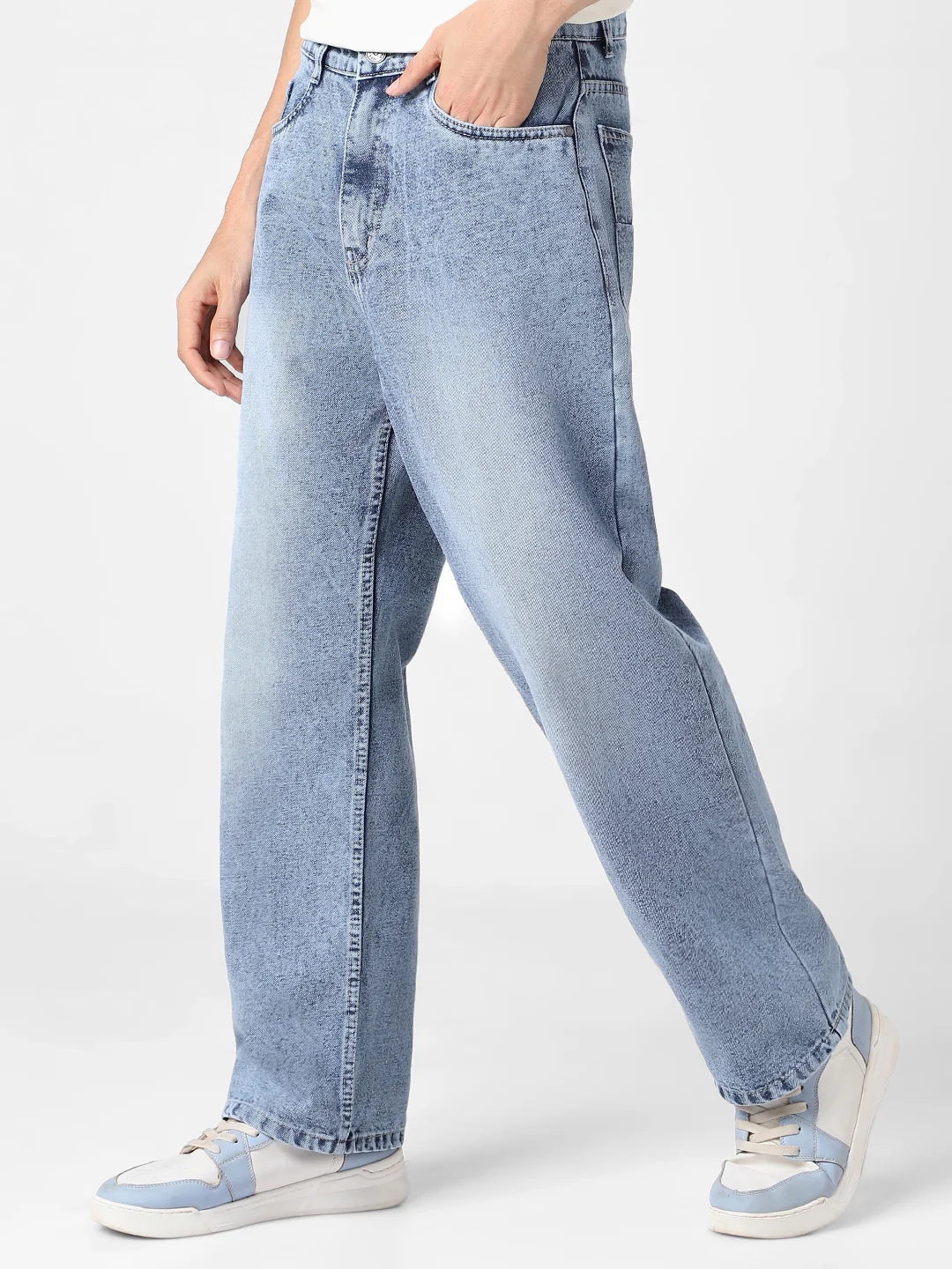 Men's Light Blue Loose Baggy Fit Washed Jeans Non-Stretchable - Image 2
