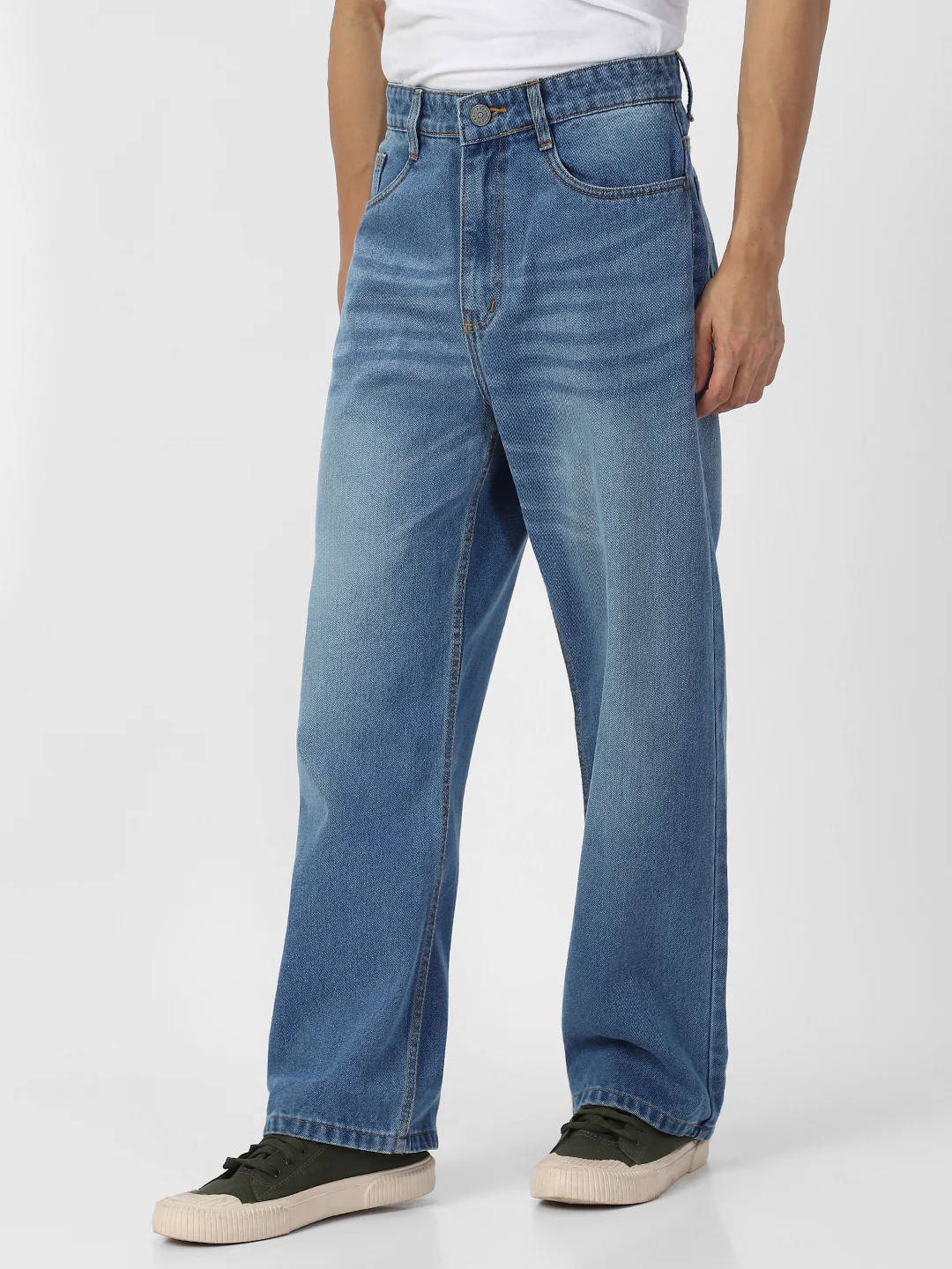 Men's Light Blue Loose Baggy Fit Washed Jeans Non-Stretchable - Image 2