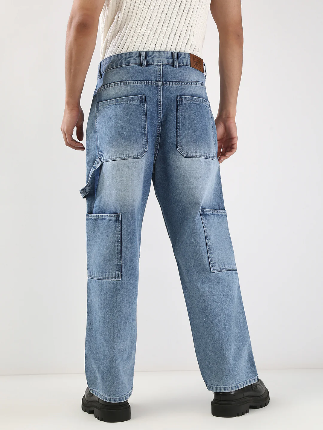 Men's Light Blue Loose Fit Cargo Carpenter Jeans With 6 Pockets Non-Stretchable - Image 3