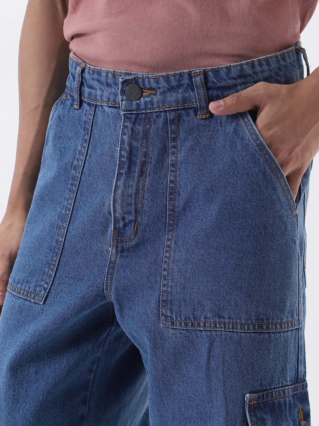 Men's Light Blue Loose Fit Cargo Jeans with 6 Pockets Non-Stretchable - Image 7