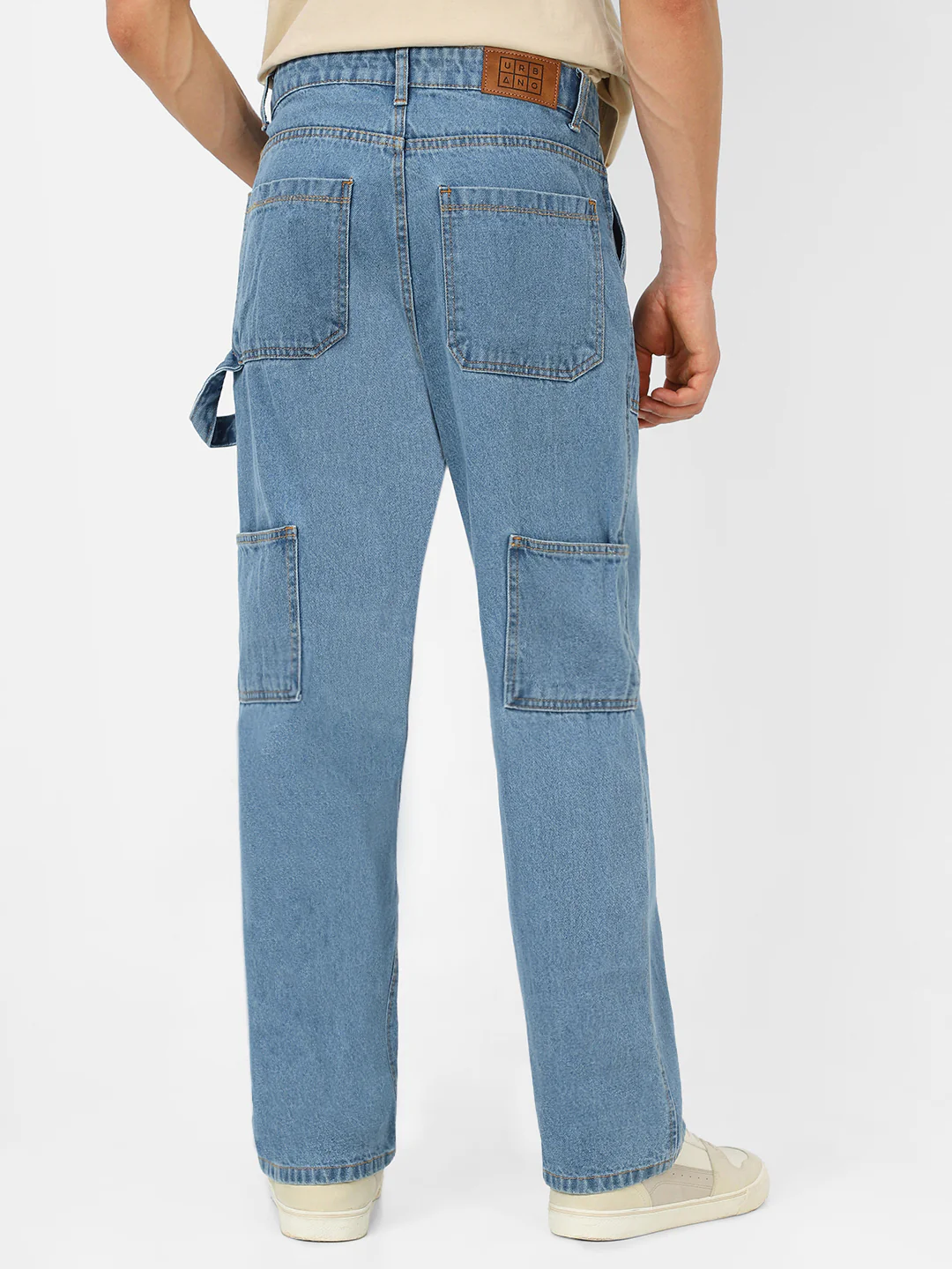 Men's Light Blue Loose Fit Cargo Carpenter Jeans With 6 Pockets Non-Stretchable - Image 3