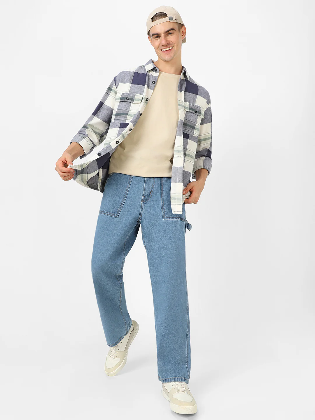 Men's Light Blue Loose Fit Cargo Carpenter Jeans With 6 Pockets Non-Stretchable - Image 4