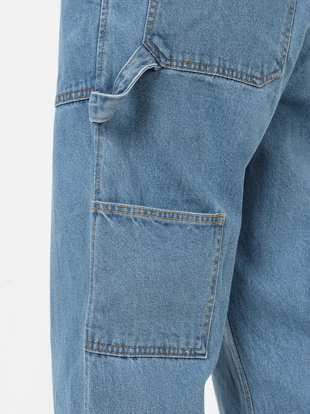 Men's Light Blue Loose Fit Cargo Carpenter Jeans With 6 Pockets Non-Stretchable - Image 6