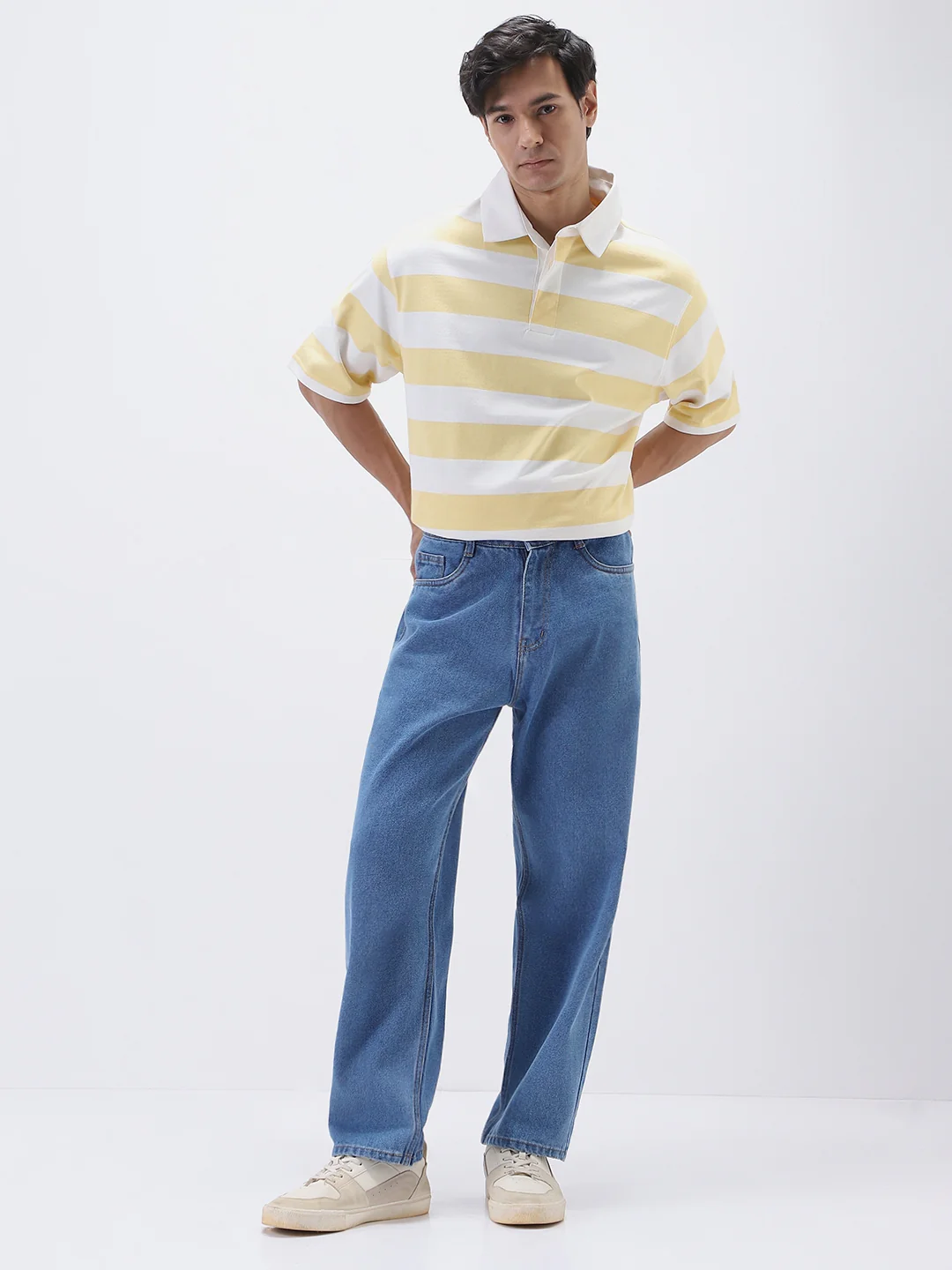 Men's Light Blue Loose Fit Washed Jeans Non-Stretchable - Image 4